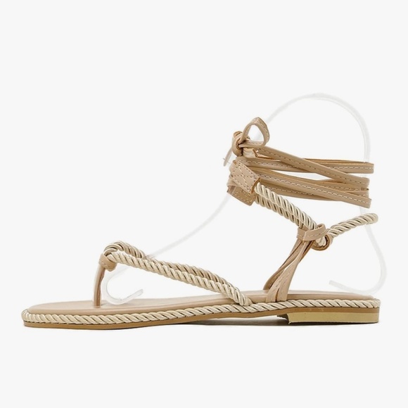 Lace Up Strap Flat Sandals Toe Thong Tie Up Gladiator Rope Summer Shoes - Picture 2 of 7